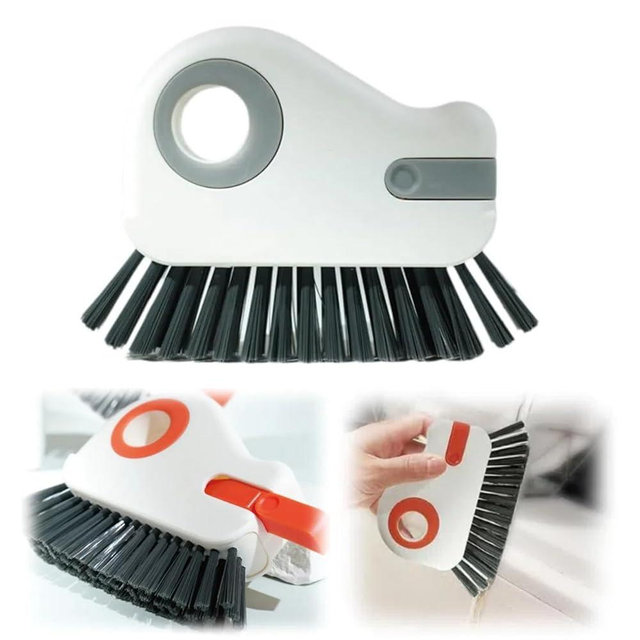 2 in 1 Groove Cleaning Brush Window Track Cleaning Tools, Multifunction Hard Bristle Door Window Groove Cleaning Brush with Hidden Scraper, Bathroom Gap Cleaner Tools for Household Use (Gray, 1pcs)