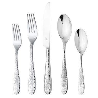 DANIALLI 40 Piece Silverware Set For 8, 18 10 Stainless Steel Silverware Set, Modern Hammered Flatware Set, Include Knife/Fork/Spoon & Long Teaspoon/Salad Fork Mirror-Polished Dishwasher Safe Cutlery