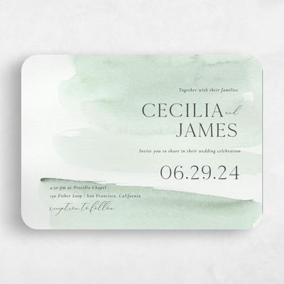Green Rounded Wedding Invitation - Loreto Landscape