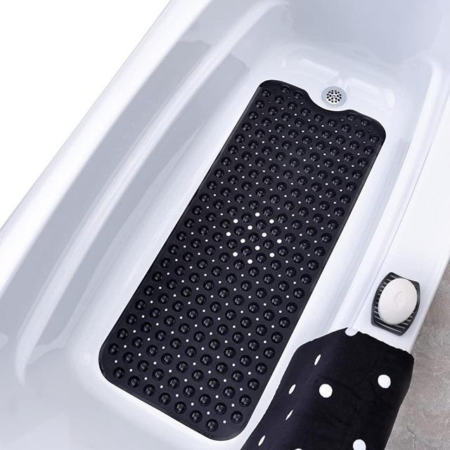 SlipX Solutions Solid Black Extra Long Bath Mat Adds Non-Slip Traction to Tubs & Showers - 30% Longer Than Standard Mats! (200 Suction Cups, 39” Long Bathtub Mat)