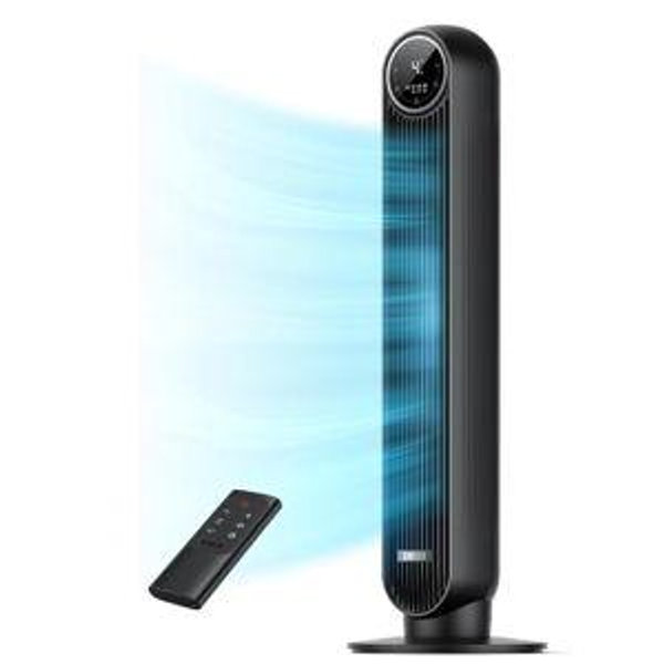 DREO Tower Fan for Bedroom, 2026 Upgraded DC Motor, 28ft/s High Velocity, 20dB Ultra Quiet Standing Fan, 8 Speeds 4 Modes, 90° Oscillating Bladeless Fan for Indoors, Floor Fans with Remote, Black