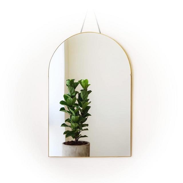 FONDAZZA Hanging Wall Mirror, Gold Brass Trim, 12.6 X 18.9 Inch Wall Art Decor for Living Room, Bathroom, Bedroom, Entry Way, Hallway, Vanity and Office, Arch Shape