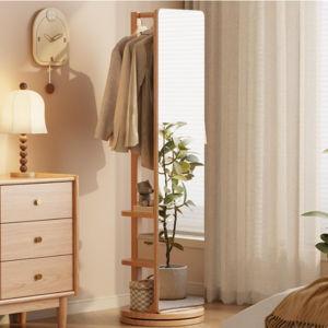 Full Length Rotating Mirror with Storage and Coat Rack 66"x12"