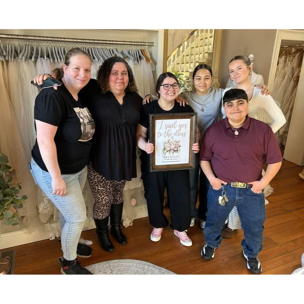 Saying "Yes" to the dress with my bridal party!