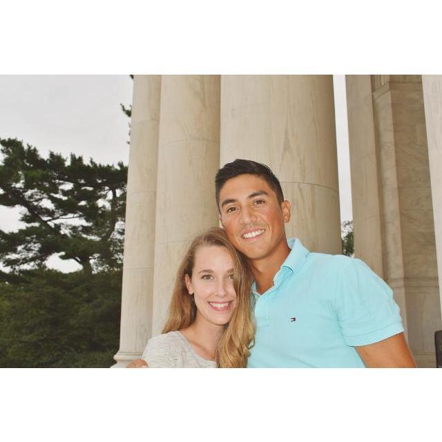 At the Jefferson Memorial in D.C., where we had our first date!