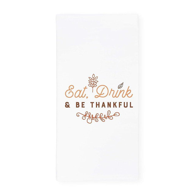 The Cotton & Canvas Co. Eat, Drink & Be Thankful Autumn Fall Soft and Absorbent Kitchen Tea Towel, Flour Sack Towel and Dish Cloth