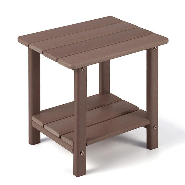 Apolimi Adirondack Outdoor Side Table, 2-Tier Sturdy Patio End Table Weather Resistant, 16.5" Solid Side Table for Patio, Pool, Porch (Brown)