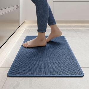 YDKGL Kitchen Mats for Floor, Super Absorbent Kitchen Rugs Non Slip Washable, Soft Imitation Linen Braided Kitchen Runner Rug, Standing Mat Kitchens Sink Mat, Easy to Clean, Blue 17x30