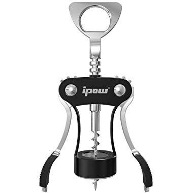 IPOW Wing Corkscrew, Multifunctional Wine Beer Bottle Opener, Wine Corkscrew for all Cork Stoppered and Beer Cap Bottles. Used in Kitchen Chateau Restaurant Bars for Wine Enthusiast and Waiters, Black