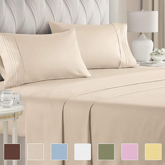 King Size Sheet Set - 4 Piece - Hotel Luxury Bed Sheets - Extra Soft - Deep Pockets - Easy Fit - Breathable & Cooling Sheets - Wrinkle Free - Comfy – Cream Bed Sheets - Kings Sheets – (King, Cream)