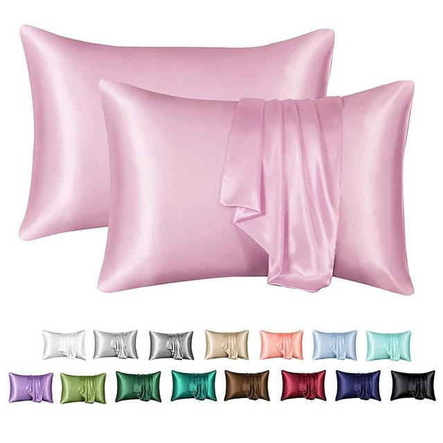 MR&HM Satin Pillowcase for Hair and Skin, Silk Satin Pillowcase 2 Pack, King Size Pillow Cases Set of 2, Silky Pillow Cover with Envelope Closure (20x36, Pink)