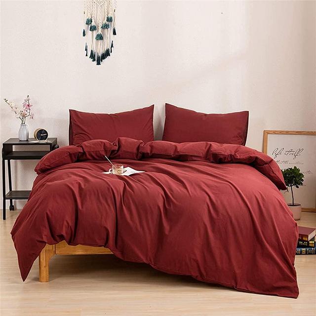 Mertrago King Burgundy Duvet Cover Set 100% Cotton Duvet Cover Modern Burgundy Bedding Set for Teens Duvet Cover 1 Duvet Cover with 2 Pillowcases Zipper Closure