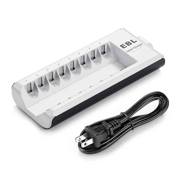 EBL 8-Bay Battery Charger AA AAA NiMH NiCD Rechargeable Batteries Charger with AC Plug Cable, Upgraded 808 Individual Charger