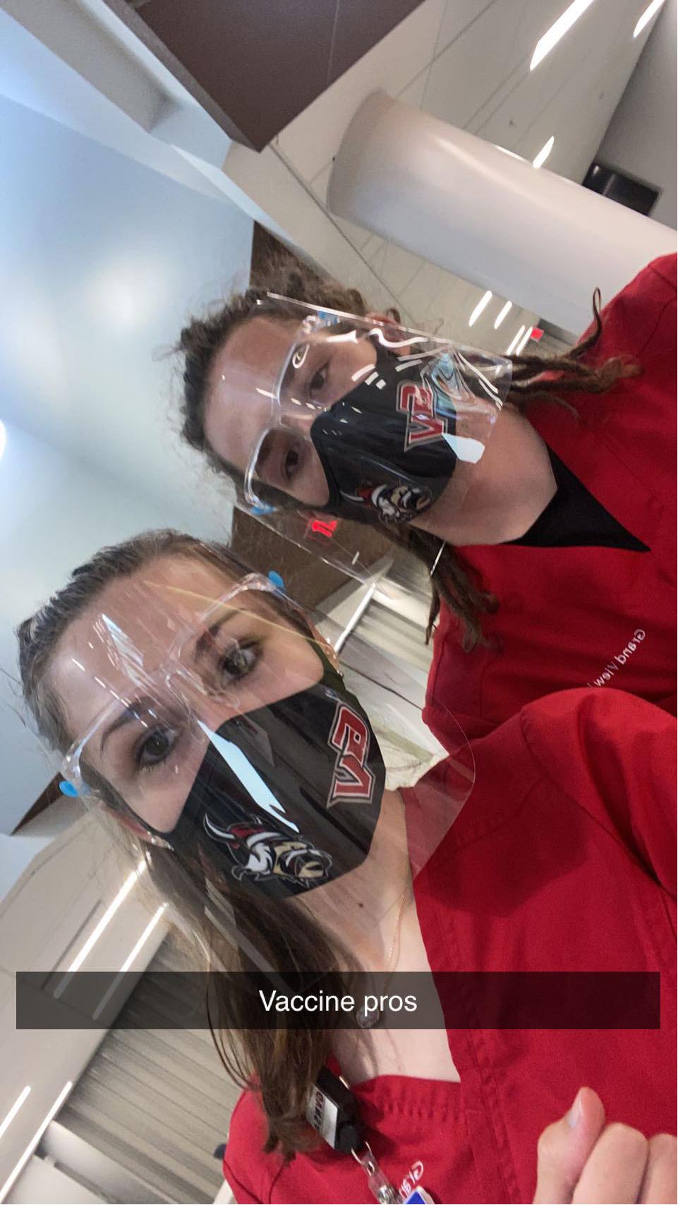 Fun Fact: We are both nursing majors. Here is a picture of us the day we gave Covid vaccines.