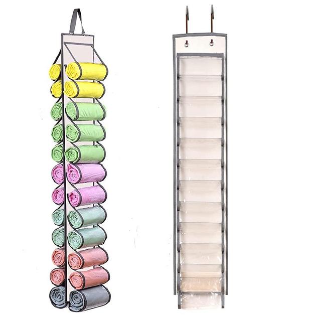 Legging Storage Bag Storage Hanger Can Holds 24 Leggings or Shirts Jeans Compartment Storage Hanger, Foldable Leggings Organizer Clothes Portable Closets Roll Holder (Color-MH)