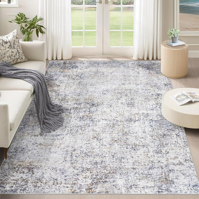 5x7 Area Rugs for Living Room, Washable Modern Abstract Large Area Rug Neutral Soft Non Slip Kids Rug Stain Resistant Indoor Carpet for Bedroom Nursery Dining Room Home Office(Blue Grey, 5'x7')