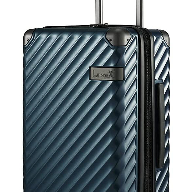 LUGGEX Expandable Hard Shell Carry On Luggage 22x14x9 Airline Approved Spinner Wheels - 100% PC Carryon Suitcase - 4 Aluminum Corner for Hassle-Free Travel (Navy Blue Suitcase)