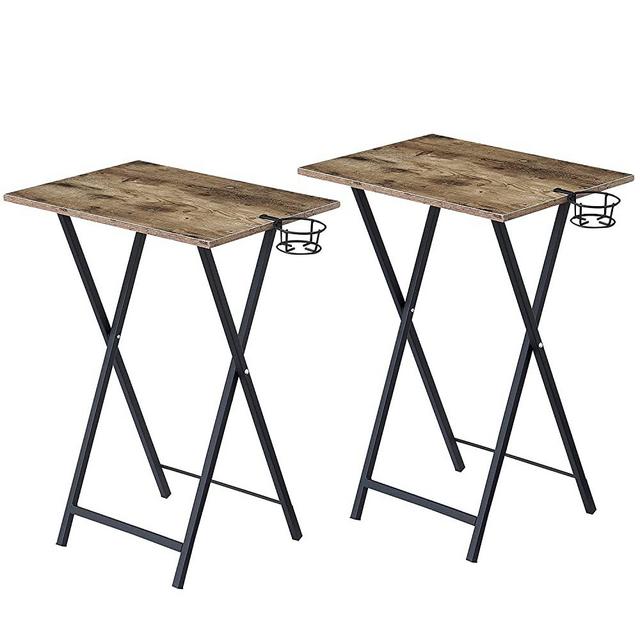 VECELO Portable TV Trays Set of 2 Folding Snack Eating Tables with Cup Holder, Suitable for Couch, Kitchen, Living Room and Bedroom, Easy Assembly and Storage, Sturdy, Gray