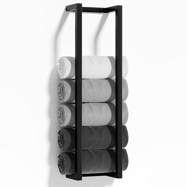 Towel Racks for Bathroom,VIDA-ZONE 304 Stainless Steel Towel Storage Racks for Rolled Bath Towels Can Hold 6 Large Towels,Wall Mounted 30 Inch Bathroom Organizer for Small Space Black Towel Holder