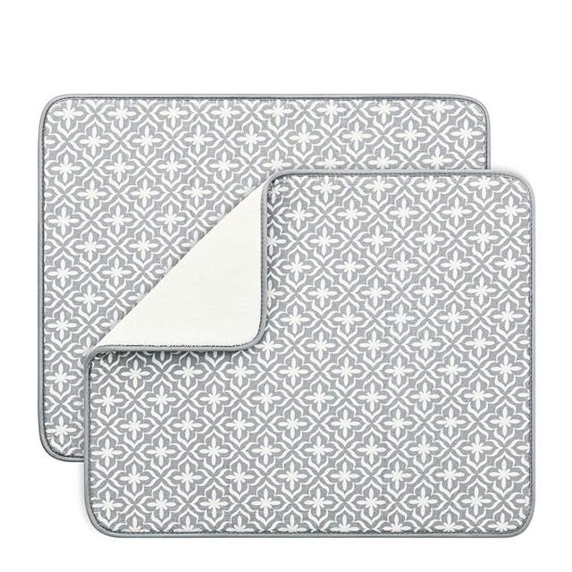 SUBEKYU Dish Drying Mats for Kitchen Counter, Microfiber Absorbent Dish Drainer/Rack Pads for Sink, 19.515.8 inch, Set of 2, Grey, leaf