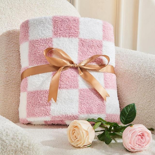 BEDELITE Checkered Blanket - Reversible Soft Cozy Fuzzy Pink Blanket, 350GSM Warm Fluffy Throw Blanket for Couch, Bed, Travel (50" x 60")