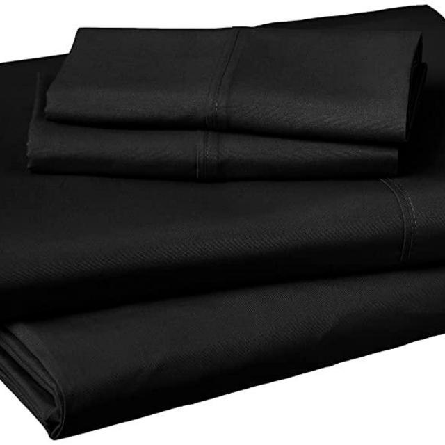 Amazon Basics Lightweight Super Soft Easy Care Microfiber Bed Sheet Set with 19" Deep Pockets - King, Black