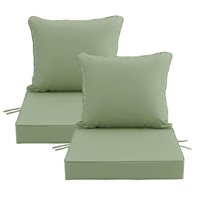 24x24 Inch Outdoor Chair Cushions Set of 2, Patio Furniture Cushions - Removable Cover, Water-Repellent, Fade-Resistant, Non-Slip Bottom & Straps, Replacement for Deep Seat Sofa & Couch - Sage Green