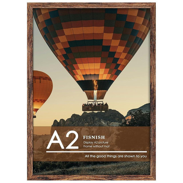 Fisnish A2 Picture Frame Brown, Classic 16.5x23.4 Poster Frame, Horizontal or Vertical Wall Mounting, 1 Pack