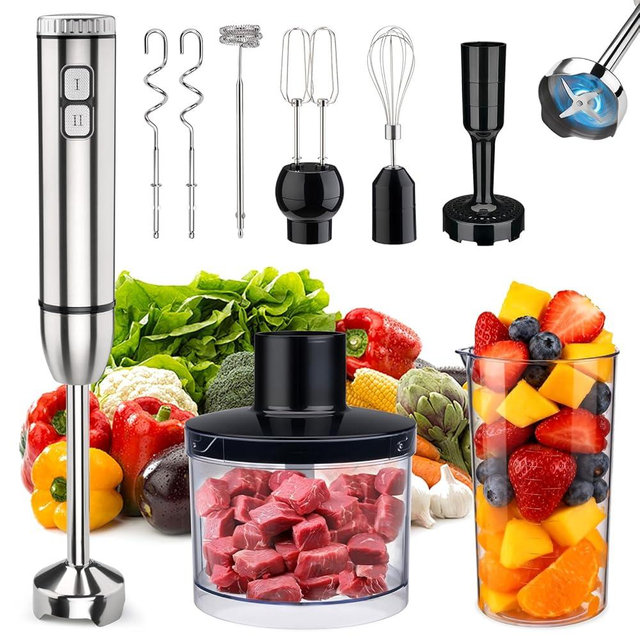 YODHOSA Immersion 8 in 1 Hand Blender 25 Speed & Turbo Mode Handheld Blenders Electric Sitck Blender with Beaker Chopper Milk Frother Frother Grinder and Mixer