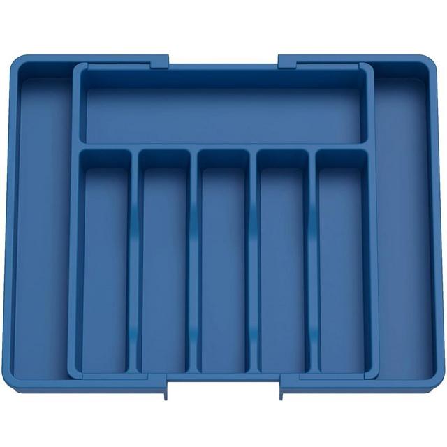 Lifewit Silverware Drawer Organizer, Expandable Utensil Tray for Kitchen, BPA Free Flatware and Cutlery Holder, Adjustable Plastic Storage for Spoons Forks Knives, Large, Dark Blue