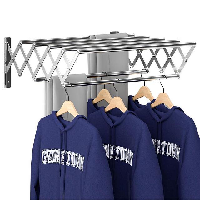 qurutma Clothes Drying Rack Wall Mount，Stainless Steel Accordion Retractable Drying Rack Clothing，Used for Laundry Rooms and Bathrooms,The Large Capacity of 80 Pounds Can be Used Indoors and Outdoor.
