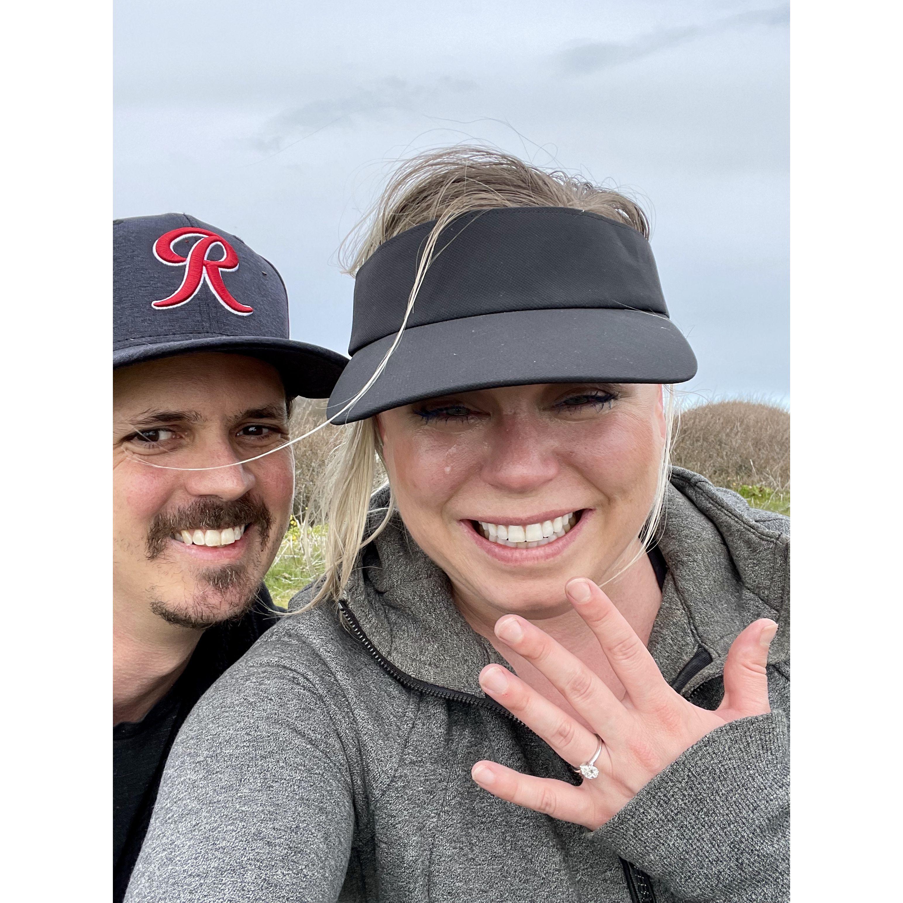 Right after Rachel said "yes!" Notice the happy tears! South Beach, San Juan Island, March 2022