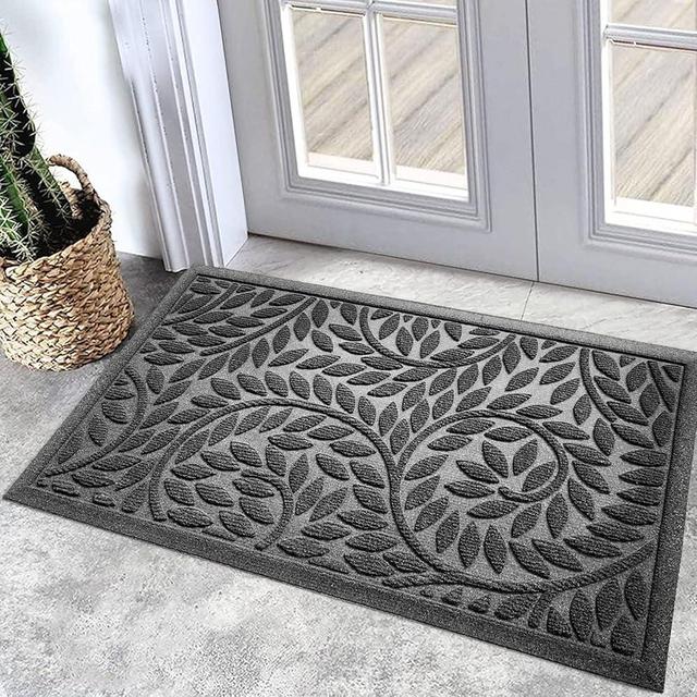 Bulijojo Front Door Mat Outdoor Entrance,Durable Heavy Duty Welcome Mat,Thick Absorbent Natural Rubber Non Slip Mat,Welcome Entryway Rug Grey 17"x30"