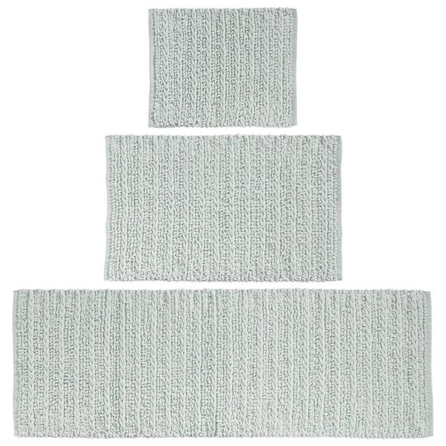 mDesign Bathroom 3 Piece Rug Set, Cotton, Water Absorbent Bath Mats, Water Blue