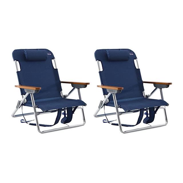SunVilla Beach Chair - Aluminum 5-Positions with Carry Strap, Built-in Headrest, 300 lb Weight Capacity, 2-Pack (Solid Blue)