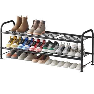 LINZINAR Shoe Rack 2 Tier Storage Organizer for Closet Entryway Metal Black