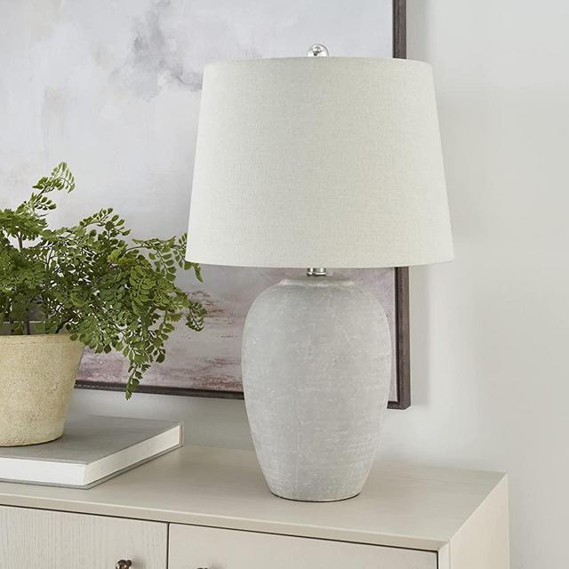 Nourison 23" Grey Unglazed Ceramic Lamp for Bedroom, Living Room, Dining Room, Office