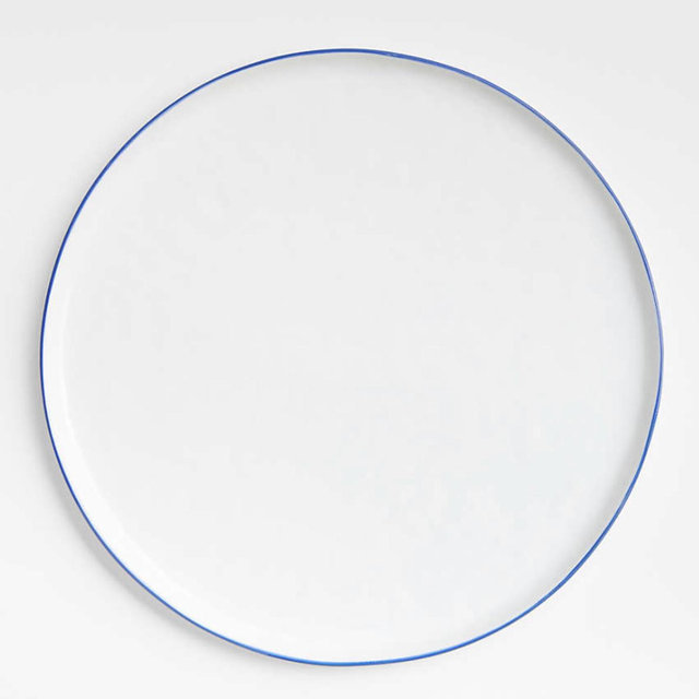 Mercer Blue Rim Round Porcelain Dinner Plates, Set of 8