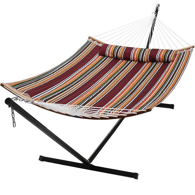 SUPERJARE Hammock with Stand, 2 Person Heavy Duty Hammock Frame, Detachable Pillow & Strong Curved-Bar & Portable Carrying Bag, Perfect for Outdoor & Indoor - Maple-Leaf Red