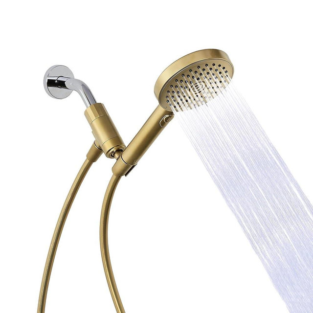 Sproos Handheld Shower Head, High Pressure, 3 Spray Functions Plus Pause, Extra Long 70 Inch Hose, Silicone Nozzles, 7 Colors (Golden Hour)