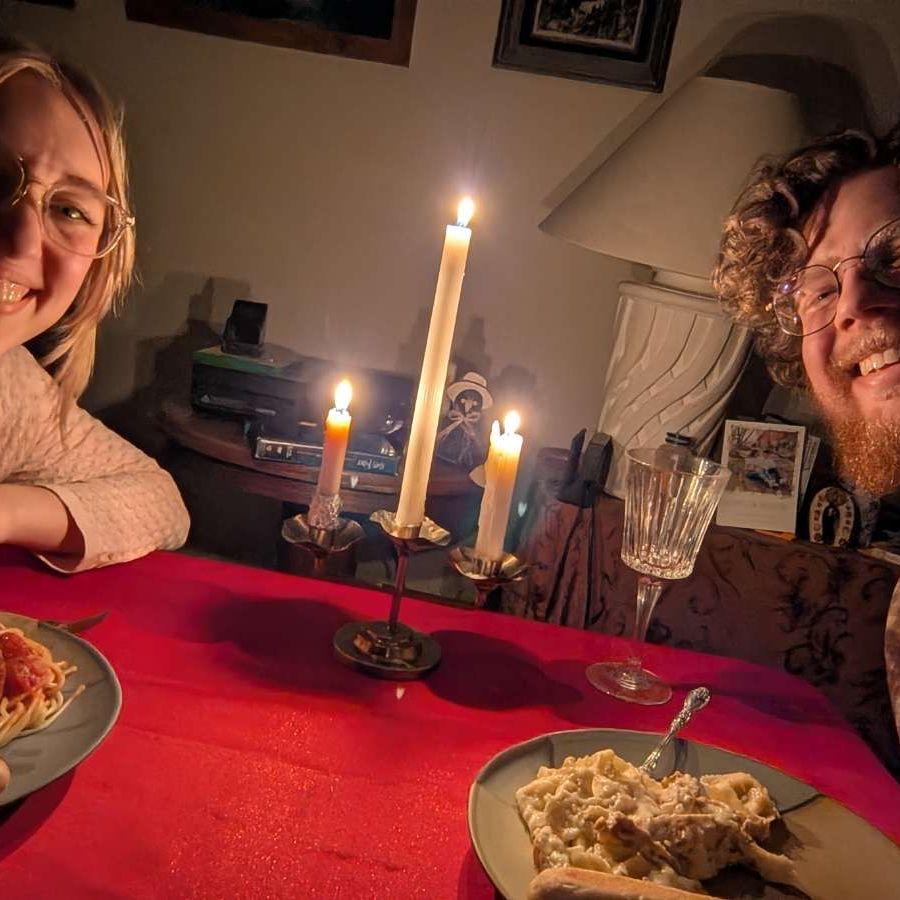 Our first Valentine's Day together was spent enjoying a nice candlelit dinner and some good pasta.