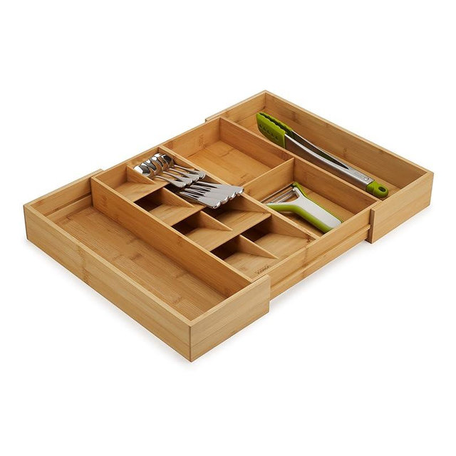 Joseph Joseph DrawerStore Expanding Silverware, Flatware, Utensil & Gadgets Organizer, Expandable in Drawer Space Saving Tray, Bamboo