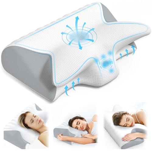 Vuteehy Cervical Neck Pillow for Pain Relief, Adjustable Ergonomic Memory Foam Pillow for Neck and Shoulder Pain, Orthopedic Contour Support Pillows for Side Back & Stomach Sleepers, Grey