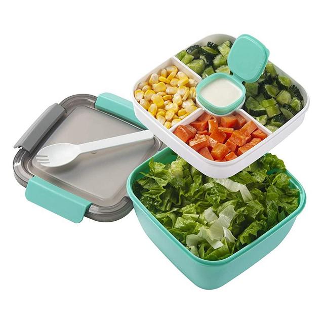 Freshmage Salad Lunch Container To Go, 42-oz Salad Bowls with 3 Compartments, Salad Dressings Container for Salad Toppings, Snacks, Men, Women (Green)