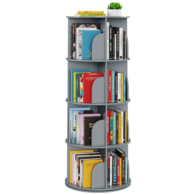 SpaceAid 4 Tier Rotating Bookshelf Tower, Spinning Bookcase Lazy Susan, Revolving 360 Book Shelf Storage Round Carousel, Vertical Rotate Turning Spiral Corner Organizer, Gray