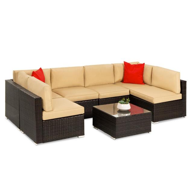 Best Choice Products 7-Piece Outdoor Modular Patio Conversation Furniture, Wicker Sectional Set - Brown/Tan