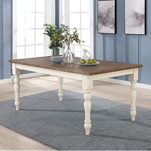 Roundhill Furniture Prato Two-Tone Finish Wood Dining Table, Antique White and Distressed Oak