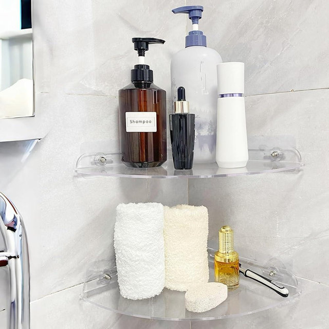 NUTNAPH Acrylic Corner Shelves, Adhesive Shelf, Shower Caddy Organizer for Home Decor,Clear Shower Shelf,No Drilling Wall Mounted Bathroom Shelves (Clear 10 inch 2 set)