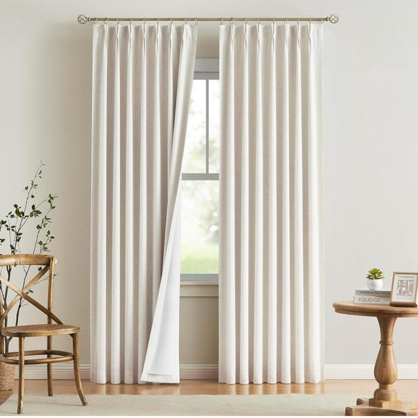 Vision Home Natural Pinch Pleated Full Blackout Curtains Linen Blended Room Darkening Window Curtains 84 inch for Living Room Bedroom Thermal Insulated Pinch Pleat Drapes with Hooks 1 Panel 60"Wx84"L