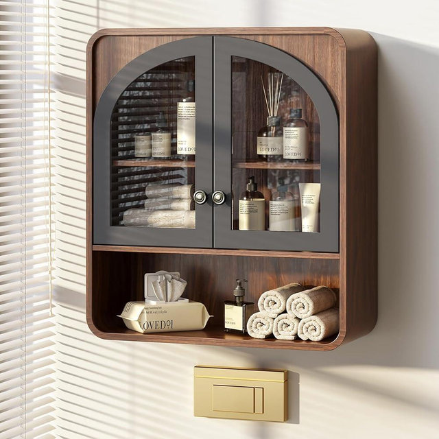 beronbaer Bathroom Wall Cabinet, Medicine Cabinet Wall Mount with Arched Glass Doors & Adjustable Shelf, Bathroom Cabinet Over the Toilet Storage Cabinet for Laundry Room, Kitchen, Living Room